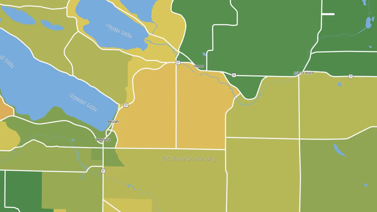 Beulah, MI Map of Theft Rates