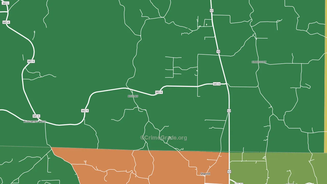 Beulah, MO Map of Theft Rates