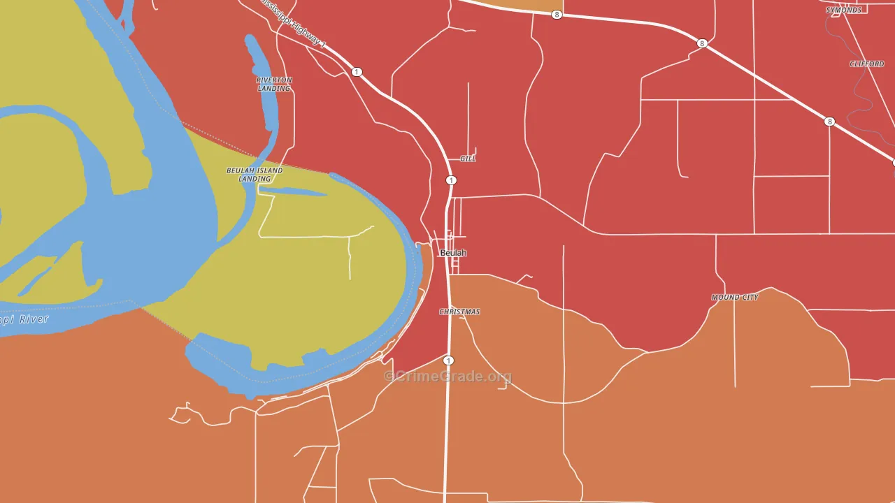 Beulah, MS Map of Theft Rates