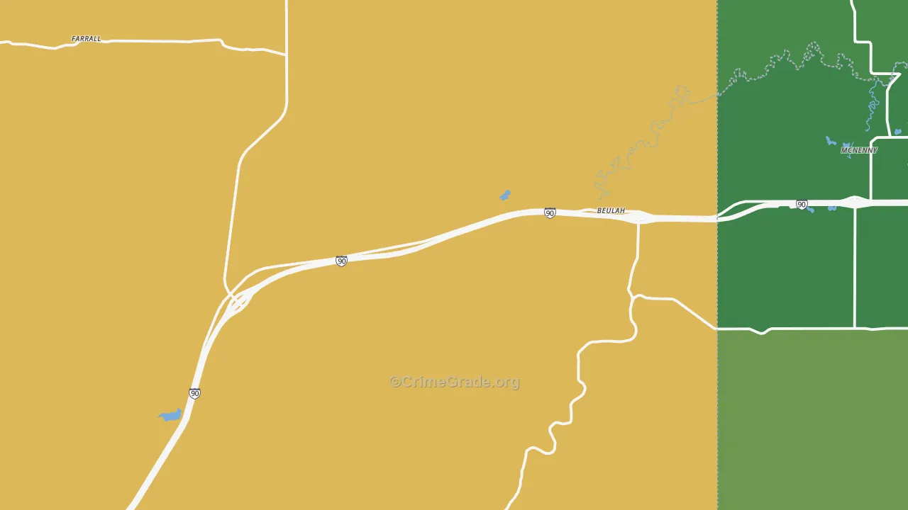 Beulah, WY Map of Theft Rates