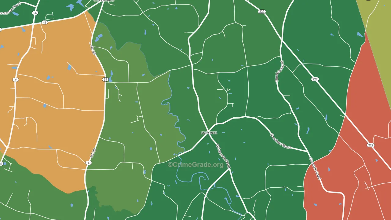 Beulahtown, NC Map of Theft Rates