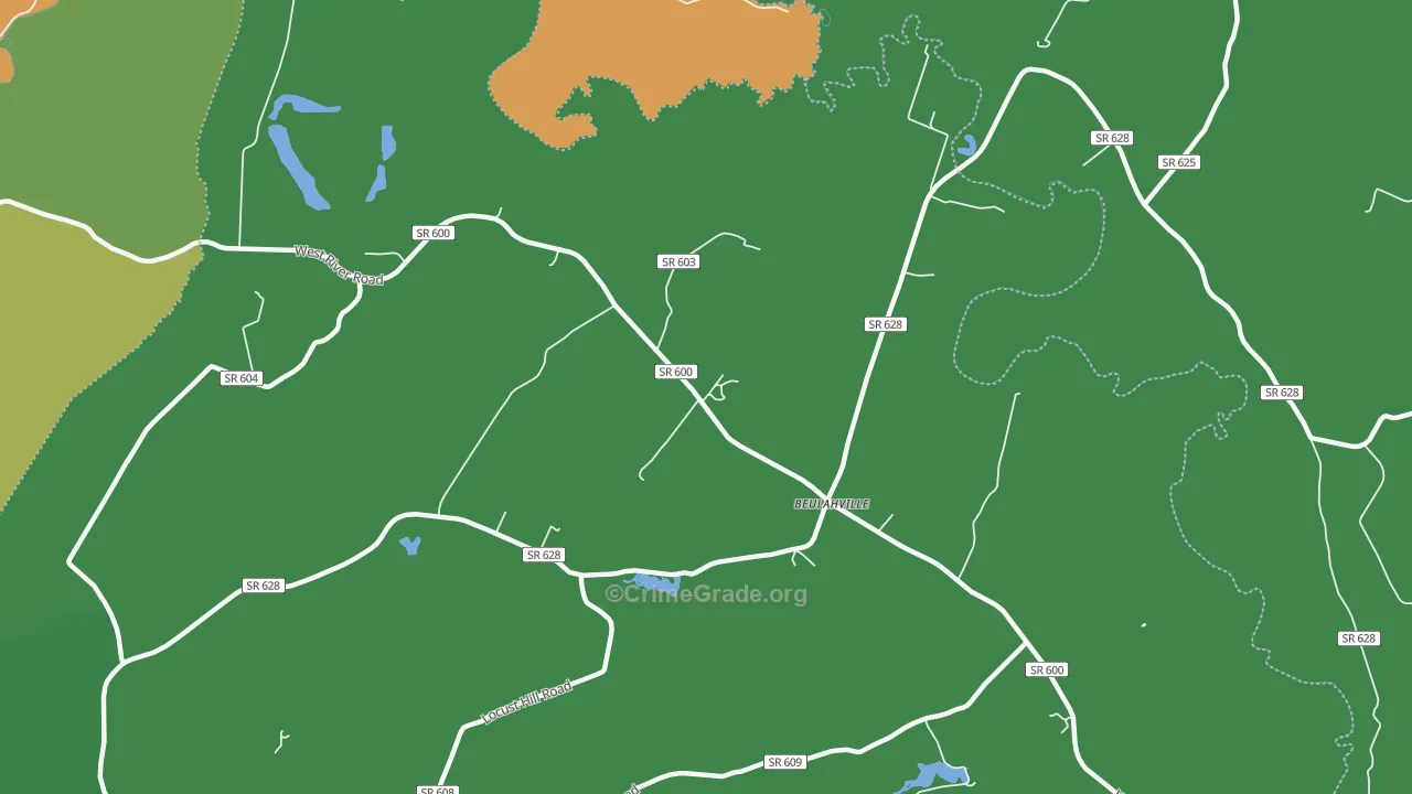 Beulahville, VA Map of Theft Rates