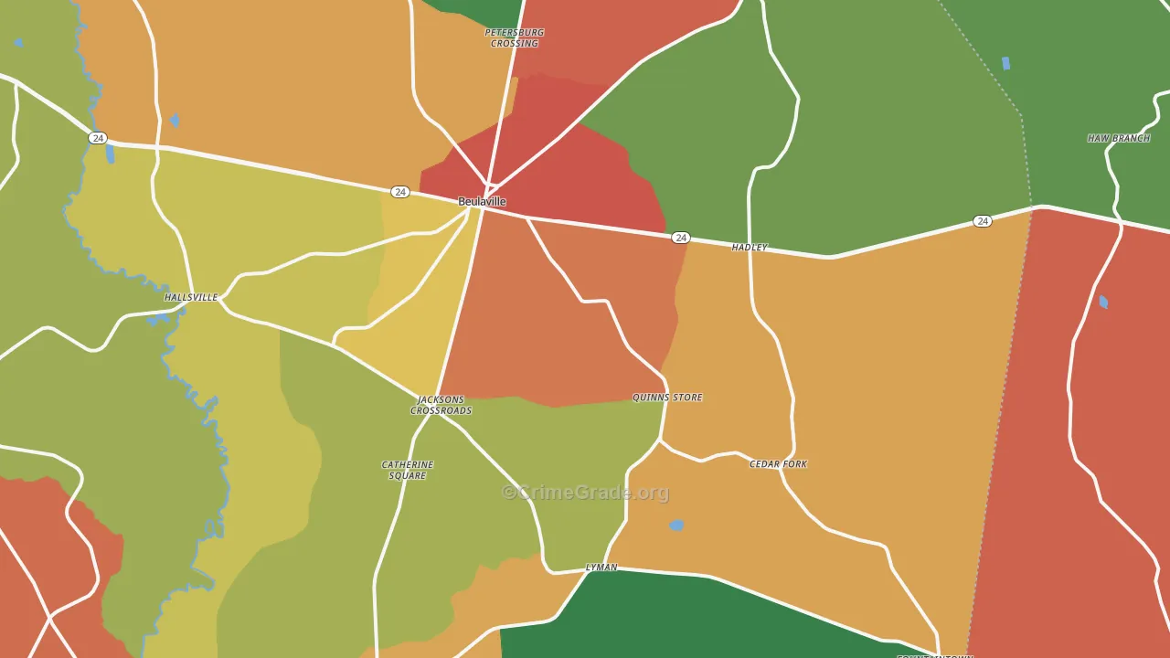 Beulaville, NC Map of Theft Rates