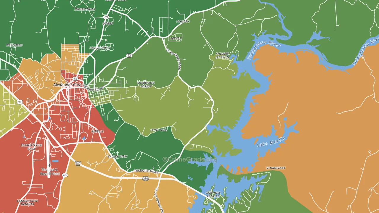 Bevelle, AL Map of Theft Rates