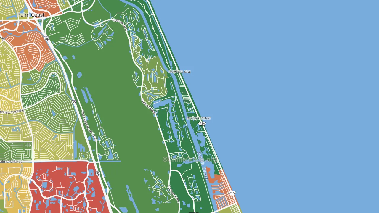 Beverly Beach, FL Map of Theft Rates