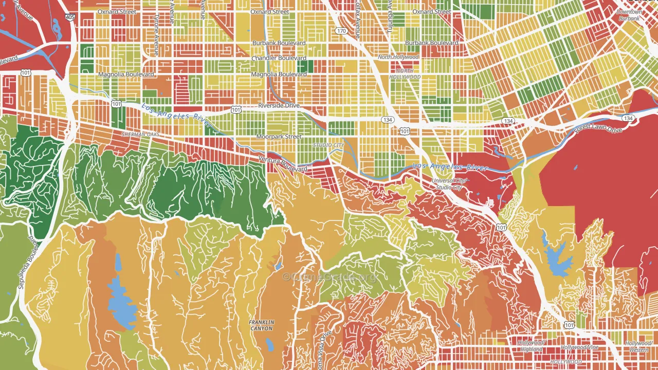 Beverly Glen, Studio City, CA Map of Theft Rates