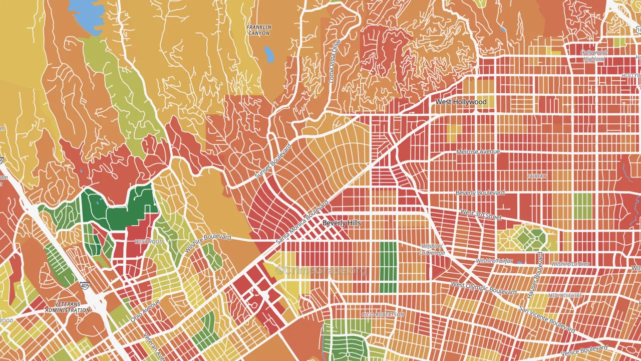 Beverly Hills, CA Map of Theft Rates