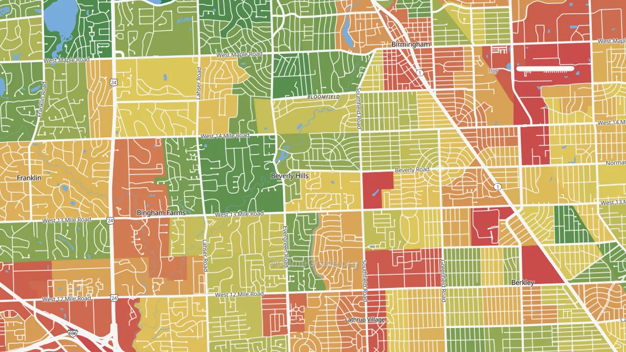 Beverly Hills, MI Map of Theft Rates