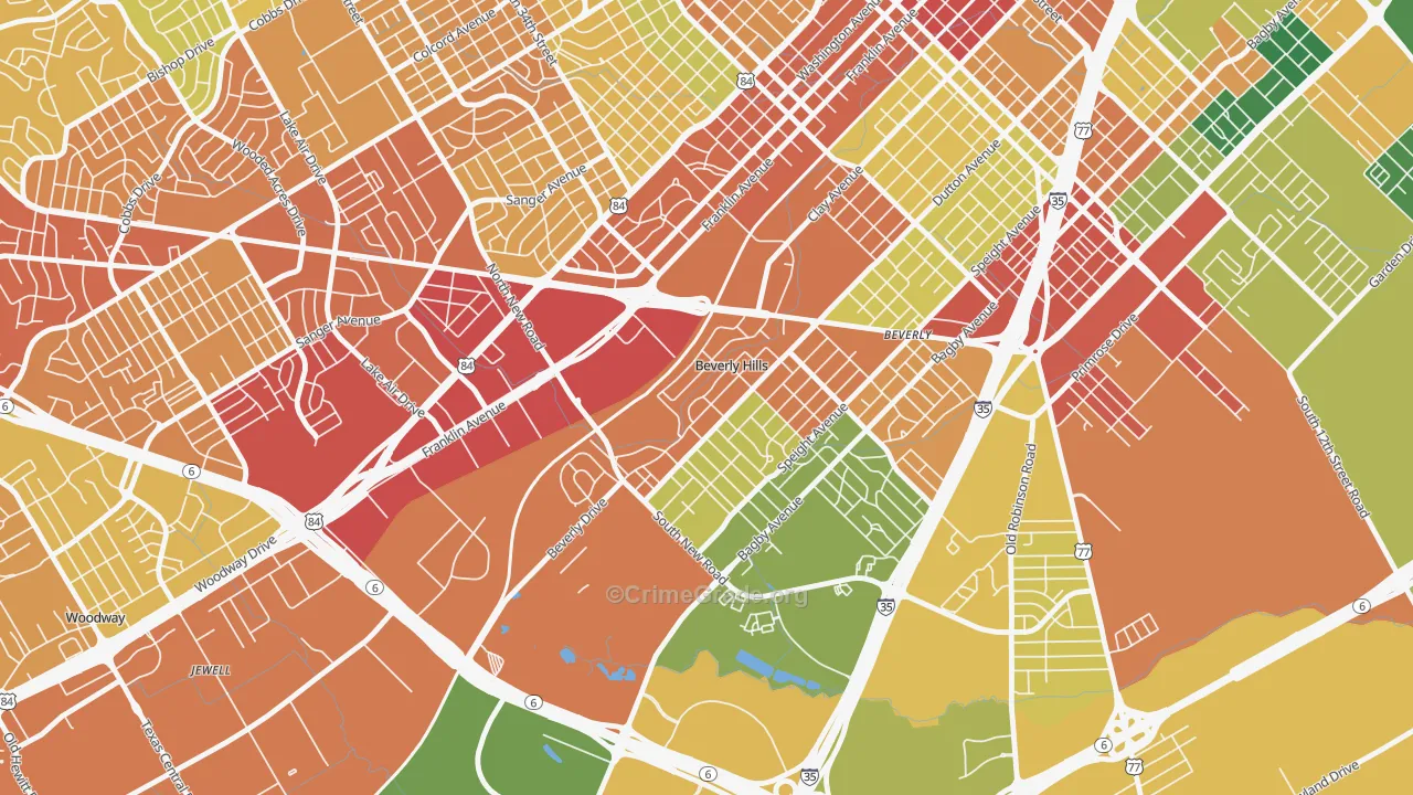 Beverly Hills, TX Map of Theft Rates