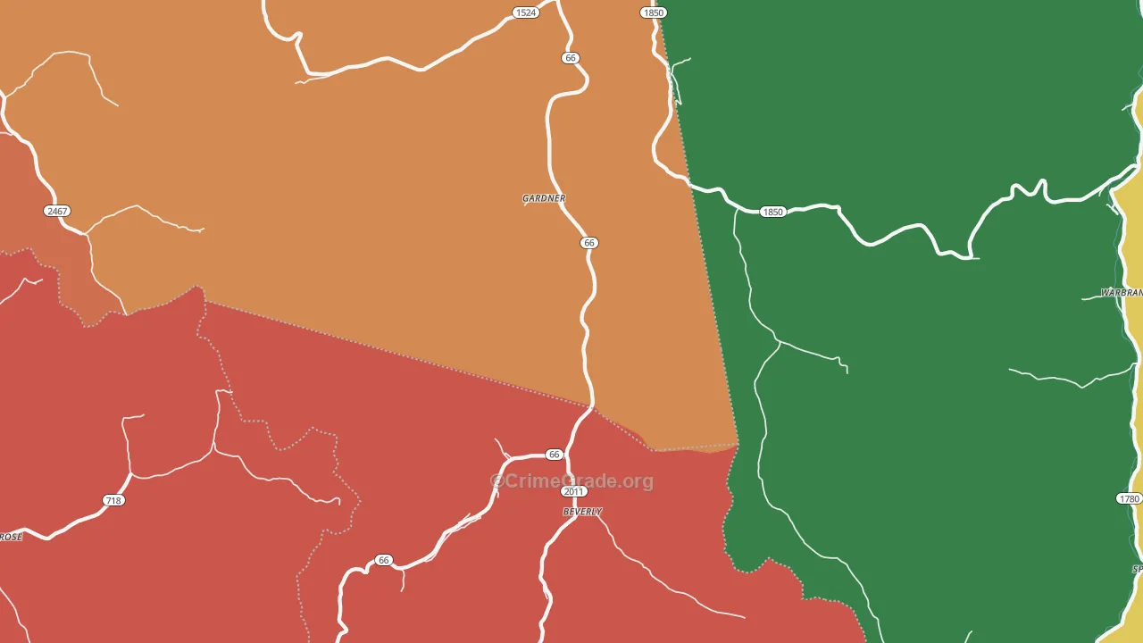 Beverly, KY Map of Theft Rates