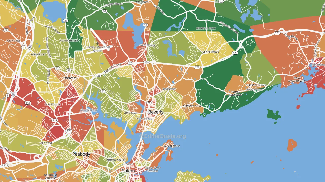 Beverly, MA Map of Theft Rates