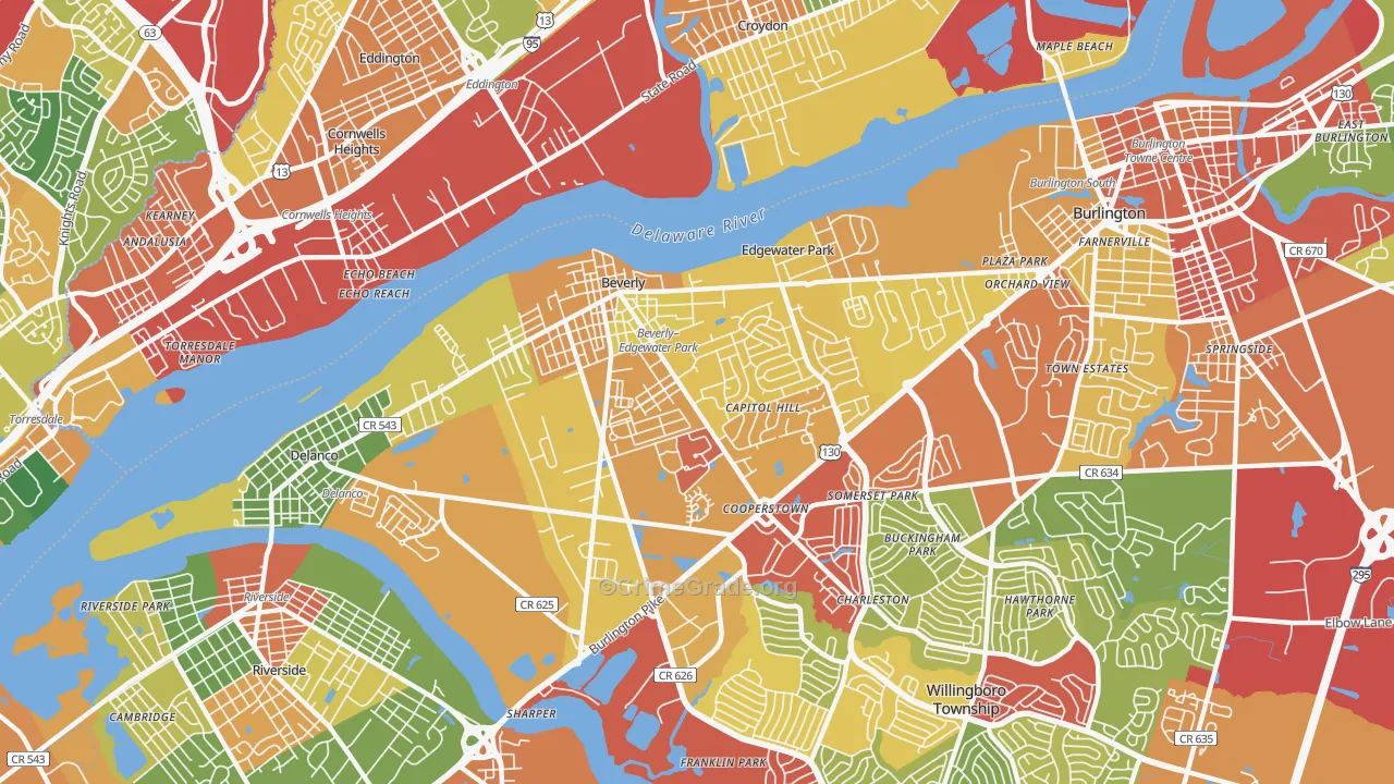 Beverly, NJ Map of Theft Rates