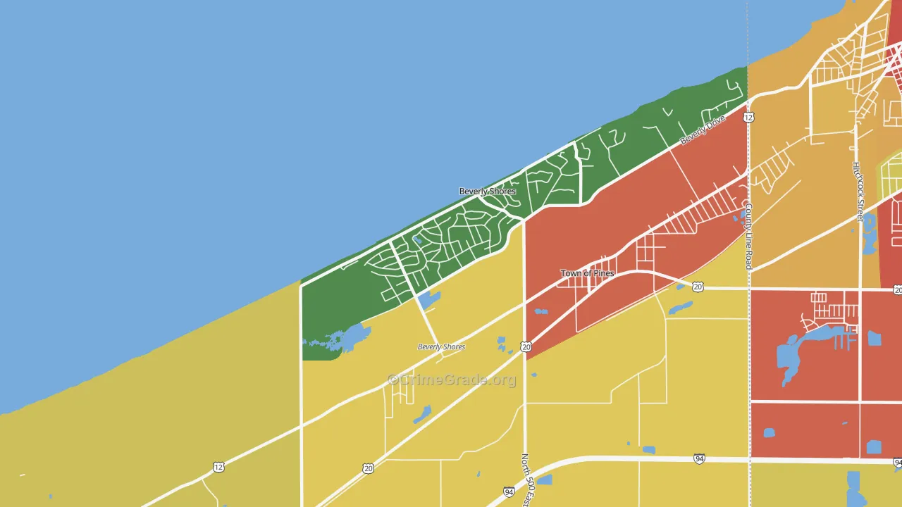 Beverly Shores, IN Map of Theft Rates