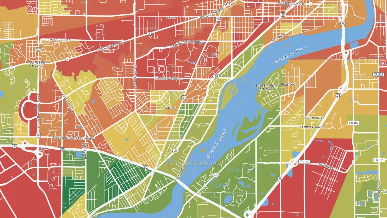 Beverly, Toledo, OH Map of Theft Rates