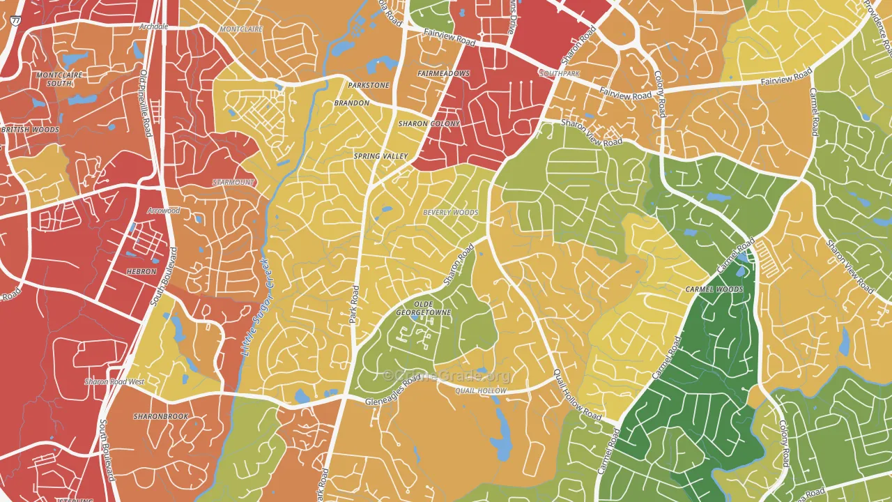 Beverly Woods, Charlotte, NC Map of Theft Rates