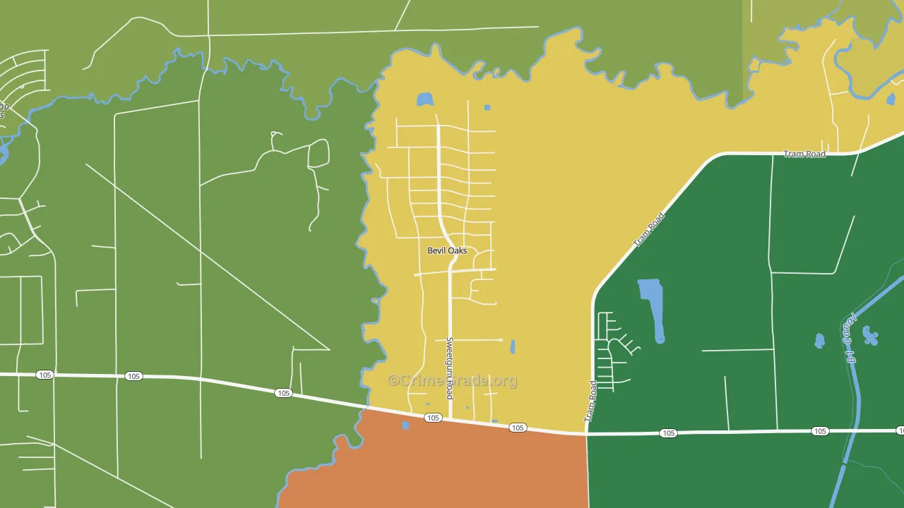 Bevil Oaks, TX Map of Theft Rates
