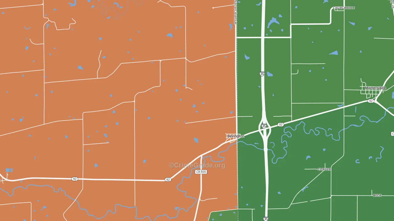 Bevington, IA Map of Theft Rates