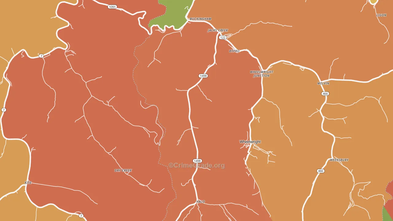 Bevinsville, KY Map of Theft Rates