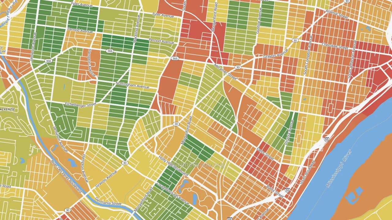 Bevo Mill, St. Louis, MO Map of Theft Rates