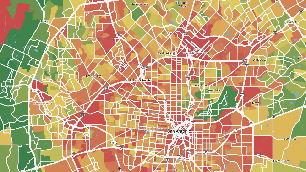 Bexar County, TX Map of Theft Rates