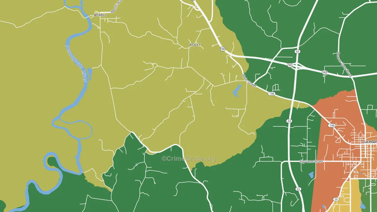 Bexley, MS Map of Theft Rates