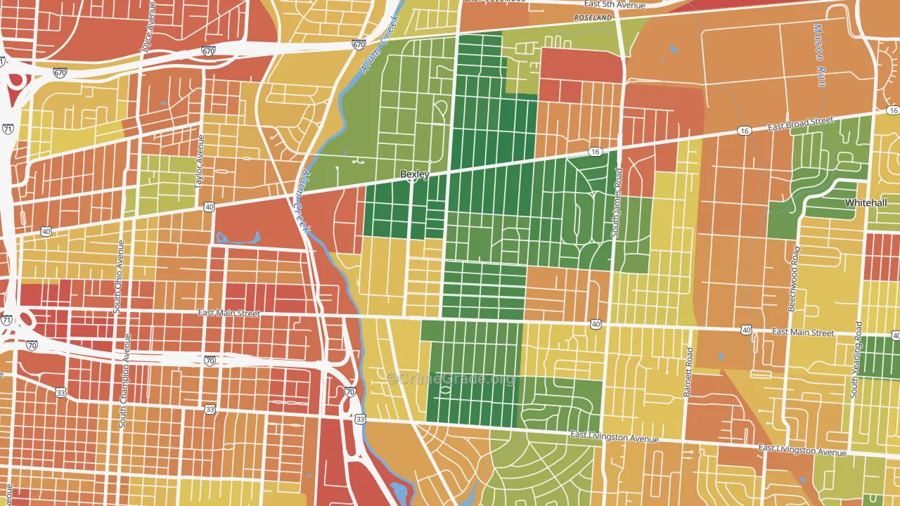 Bexley, OH Map of Theft Rates