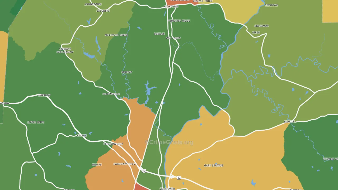 Bibb County, AL Map of Theft Rates