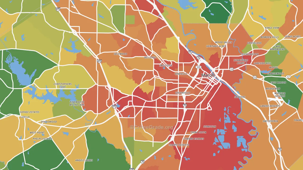 Bibb County, GA Map of Theft Rates