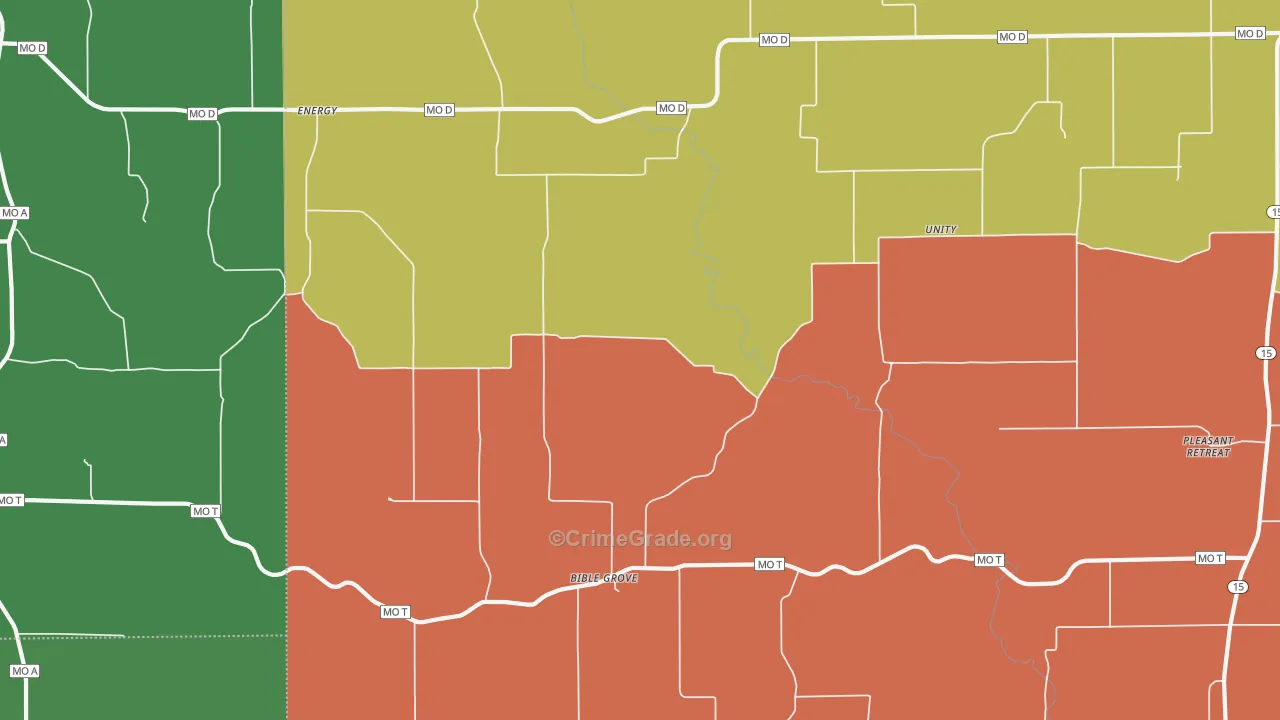 Bible Grove, MO Map of Theft Rates