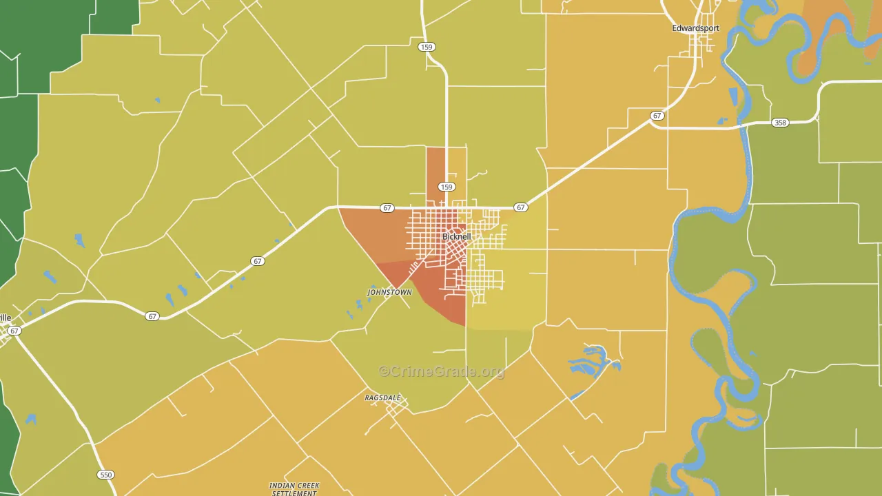 Bicknell, IN Map of Theft Rates