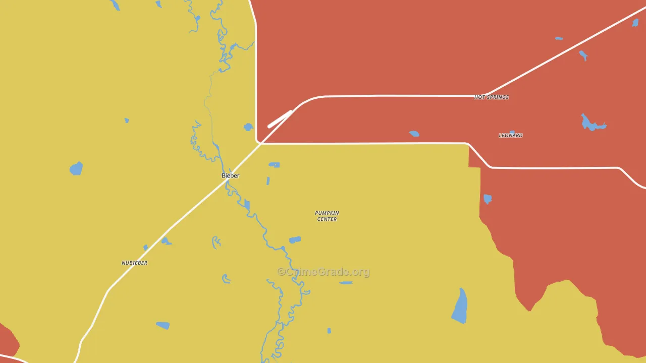 Bieber, CA Map of Theft Rates