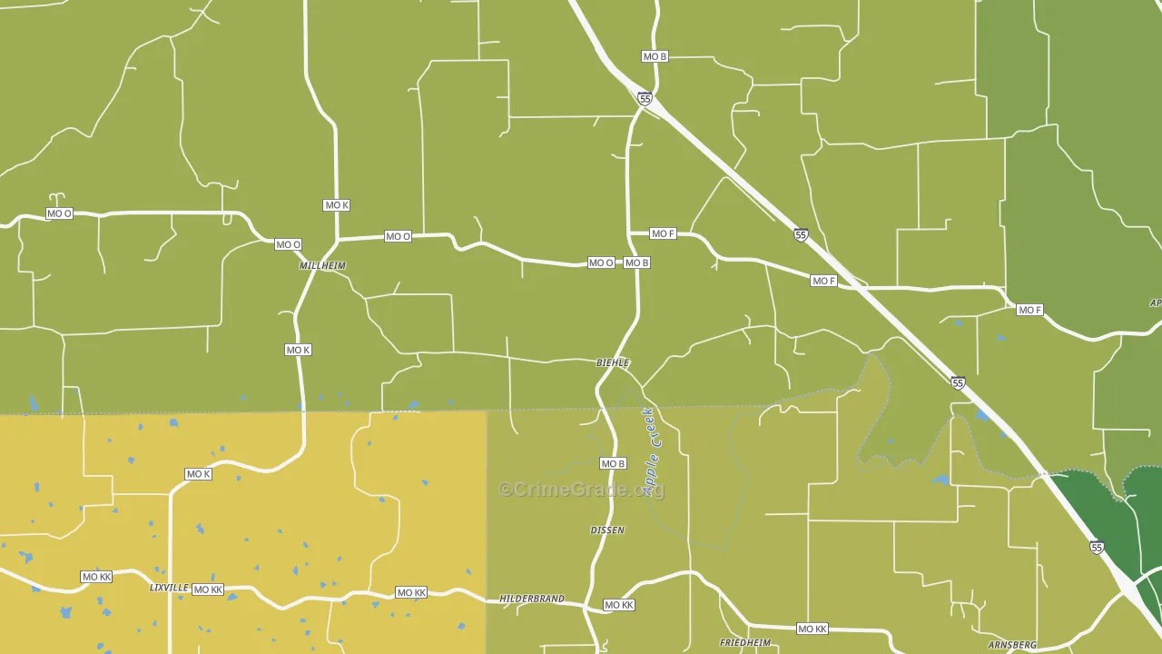 Biehle, MO Map of Theft Rates