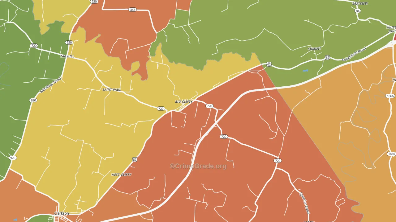 Big Clifty, KY Map of Theft Rates