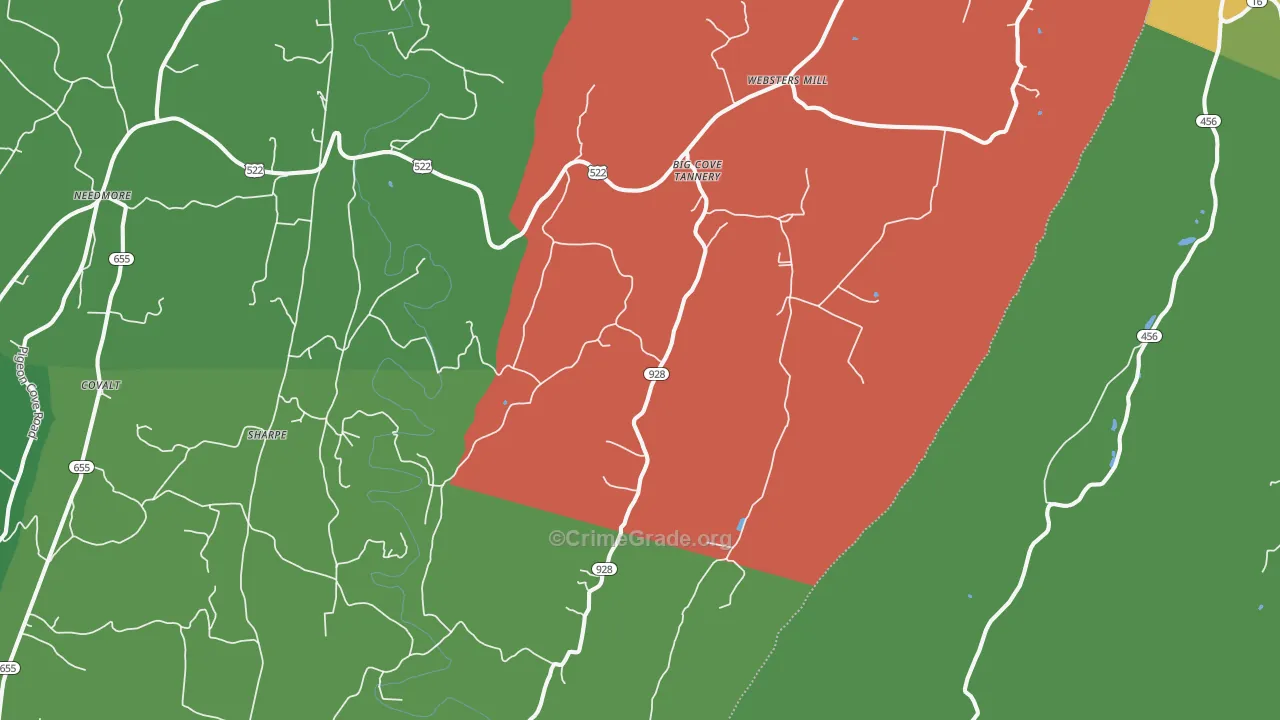 Big Cove Tannery, PA Map of Theft Rates