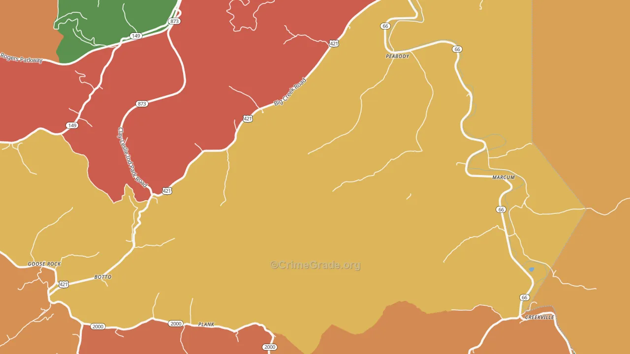 Big Creek, KY Map of Theft Rates