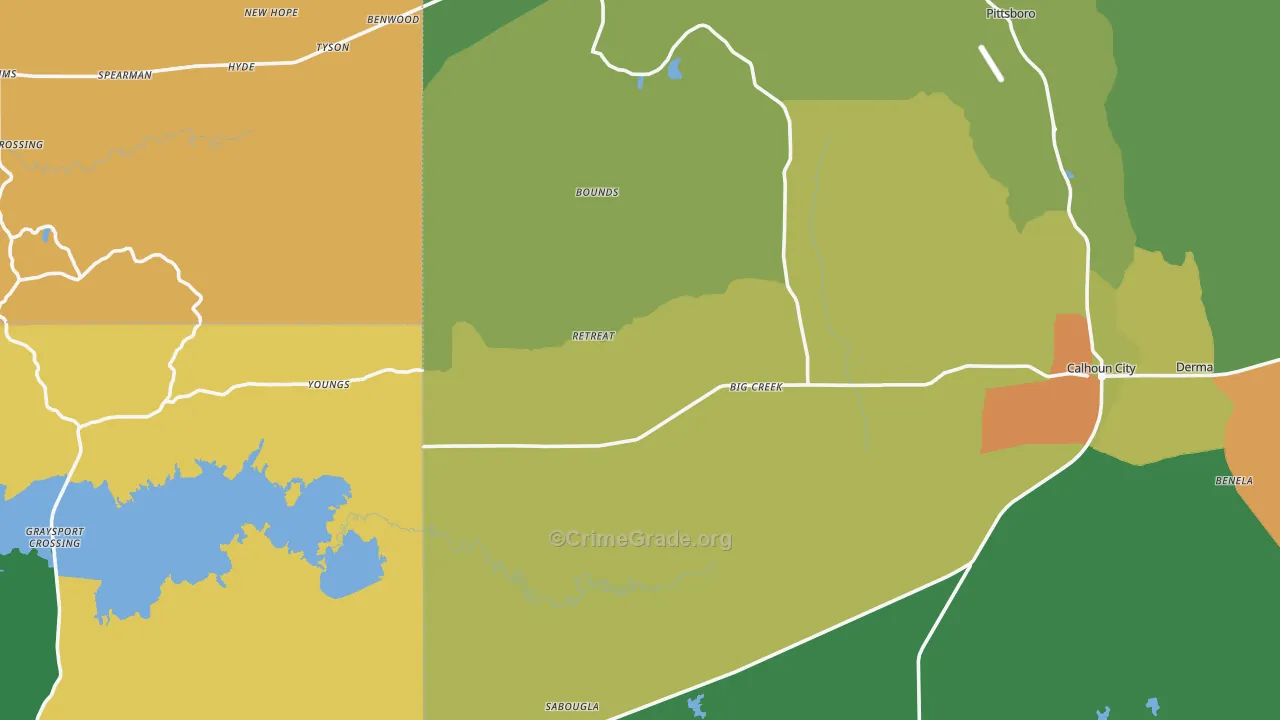 Big Creek, MS Map of Theft Rates