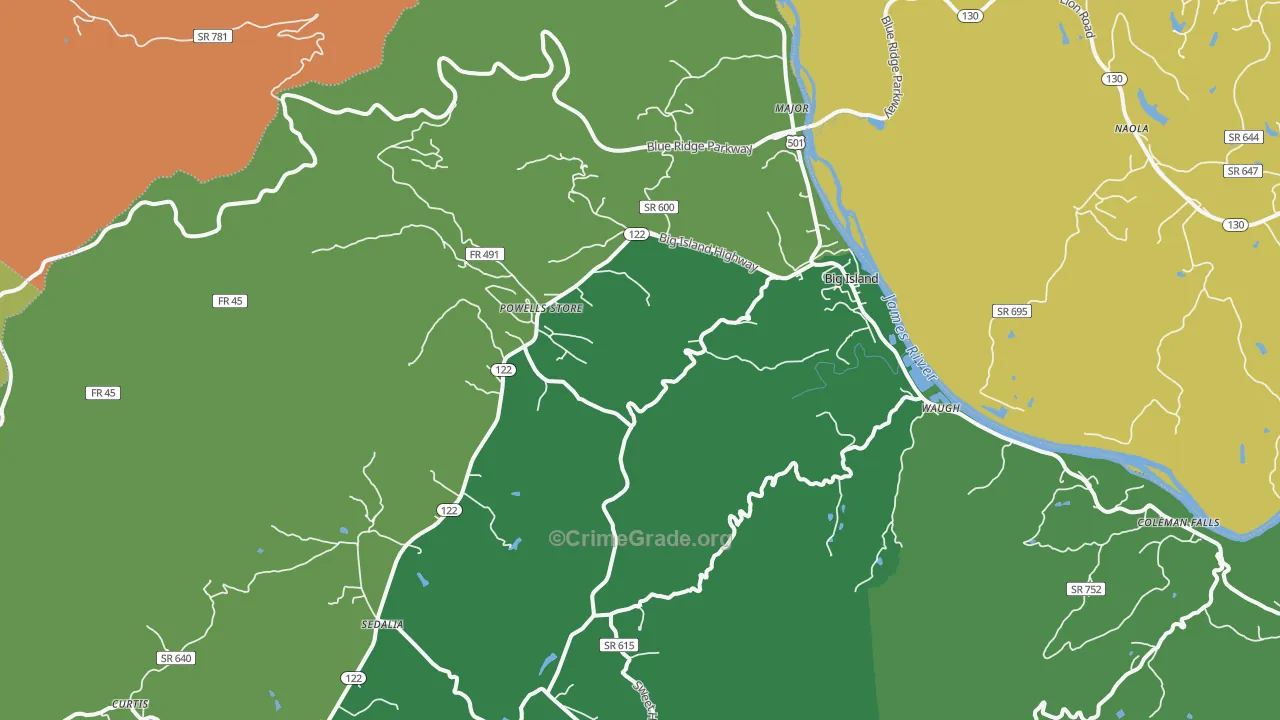 Big Island, VA Map of Theft Rates