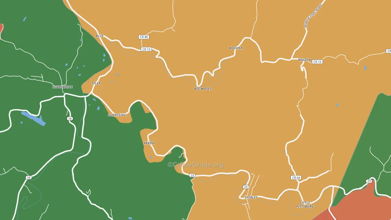 Big Moses, WV Map of Theft Rates