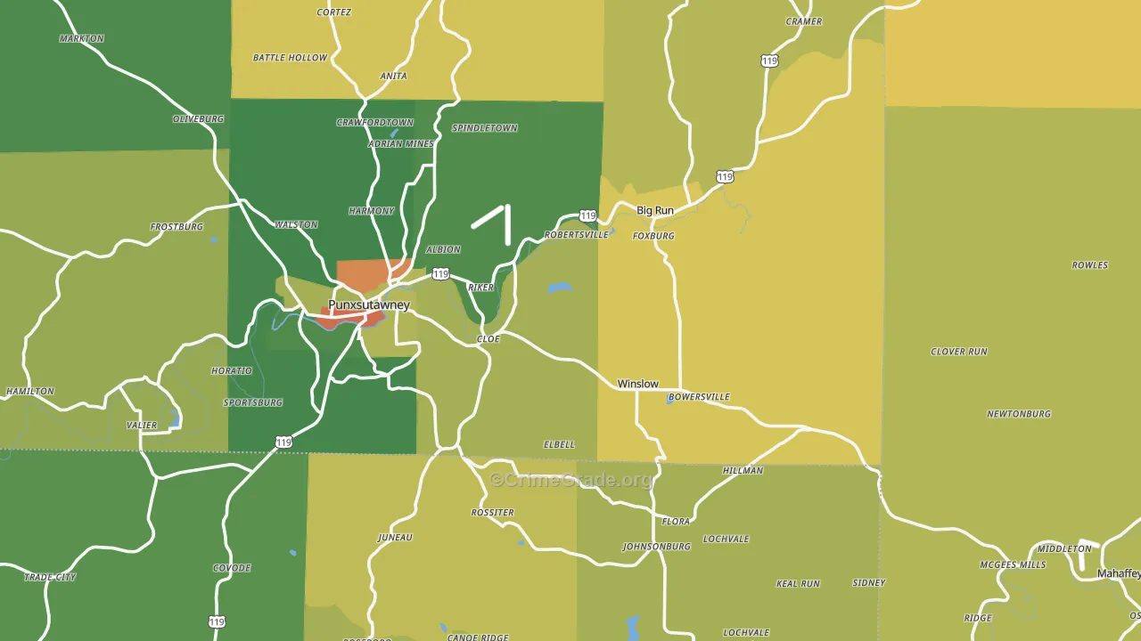 Big Run, PA Map of Theft Rates