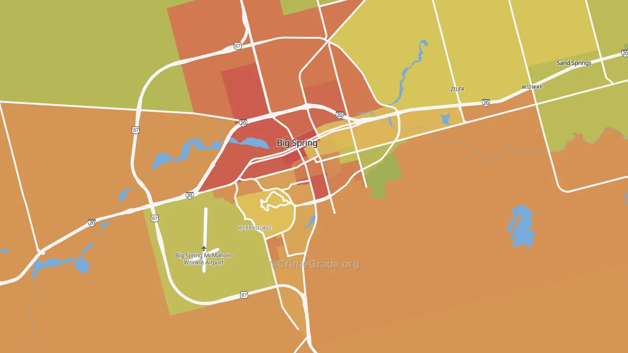 Big Spring, TX Map of Theft Rates