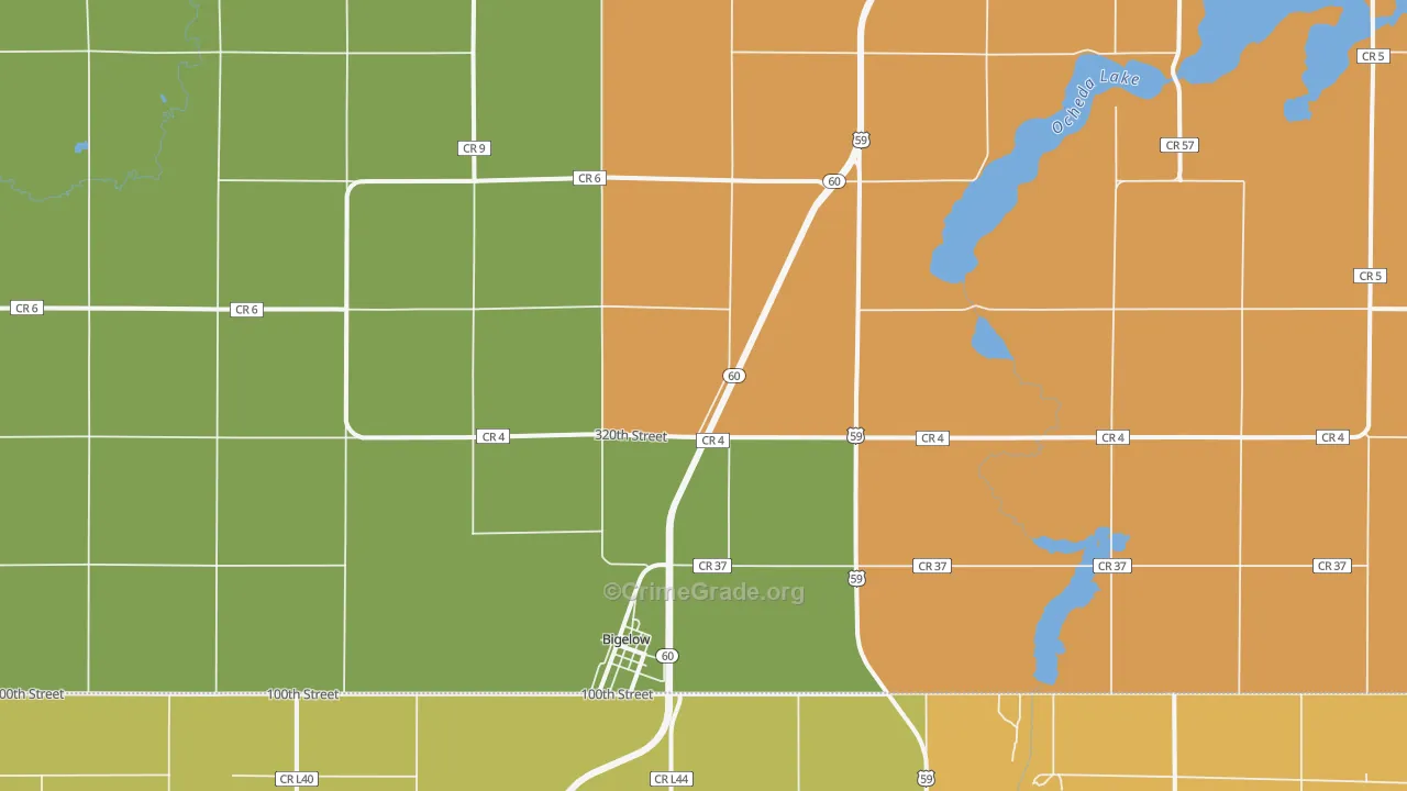 Bigelow, MN Map of Theft Rates