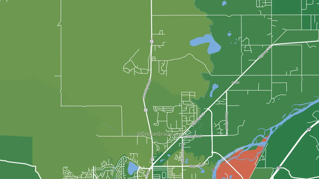 Billings Heights, MT Map of Theft Rates