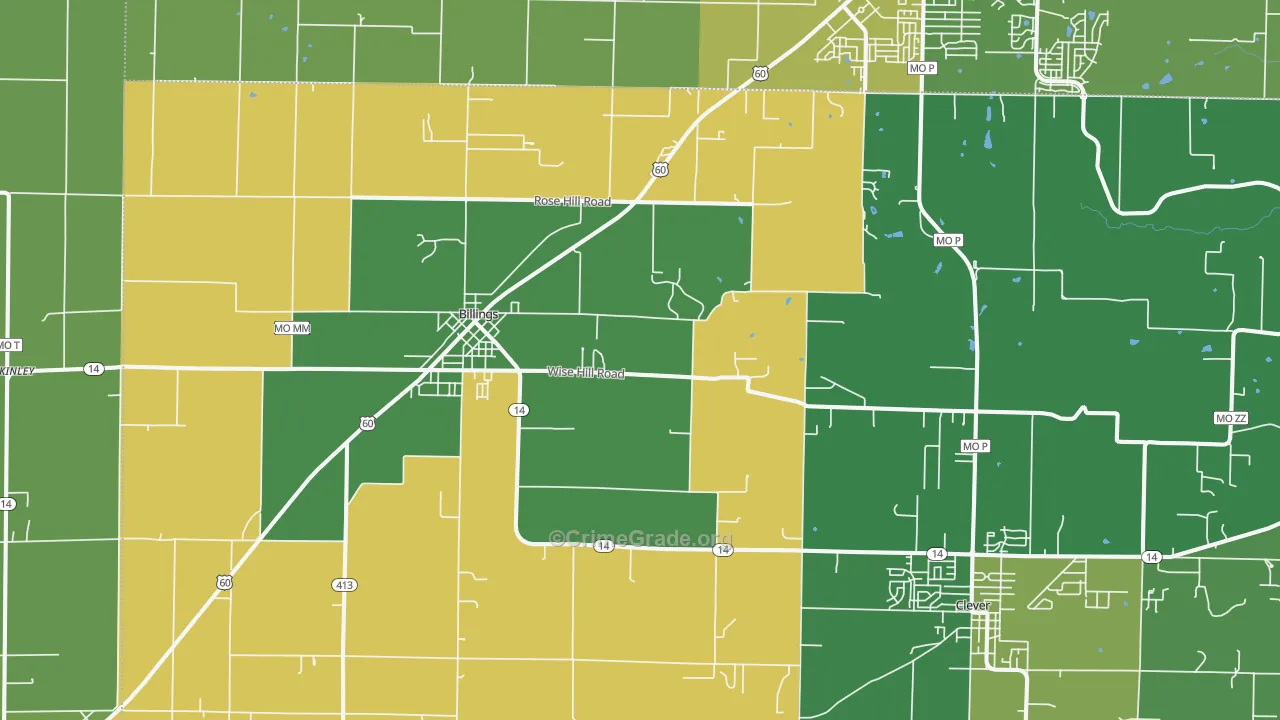 Billings, MO Map of Theft Rates