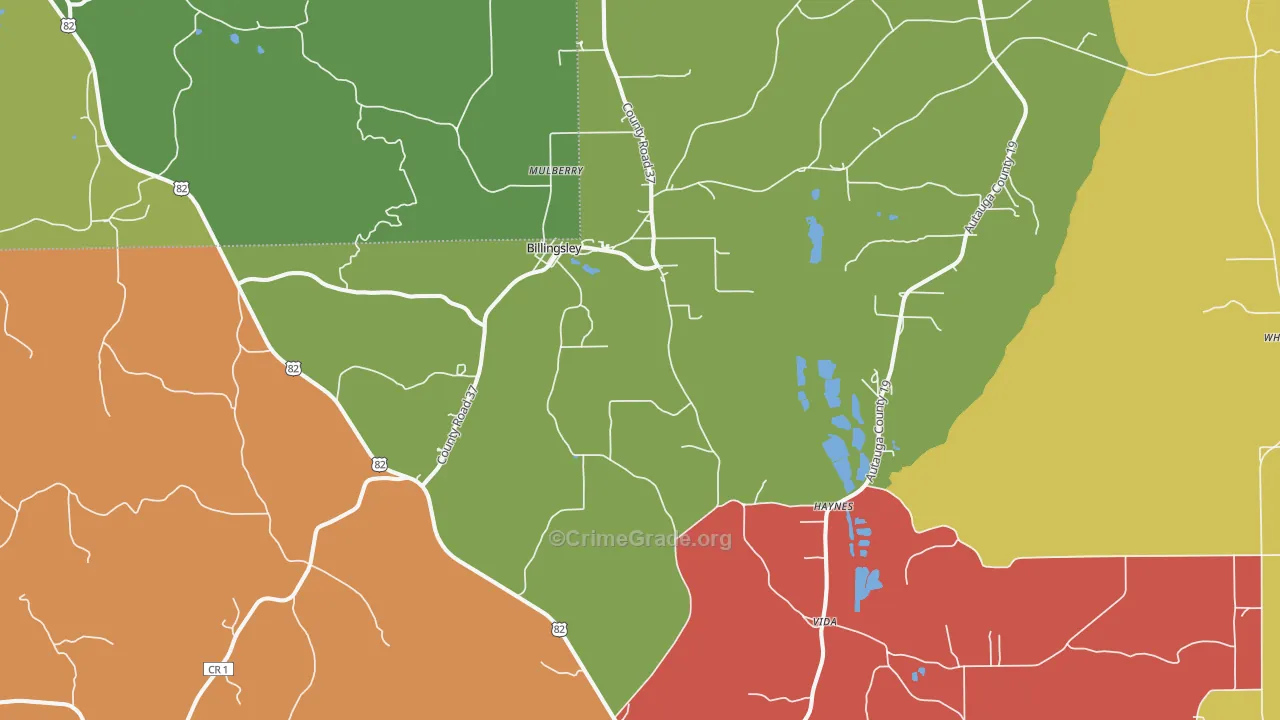 Billingsley, AL Map of Theft Rates