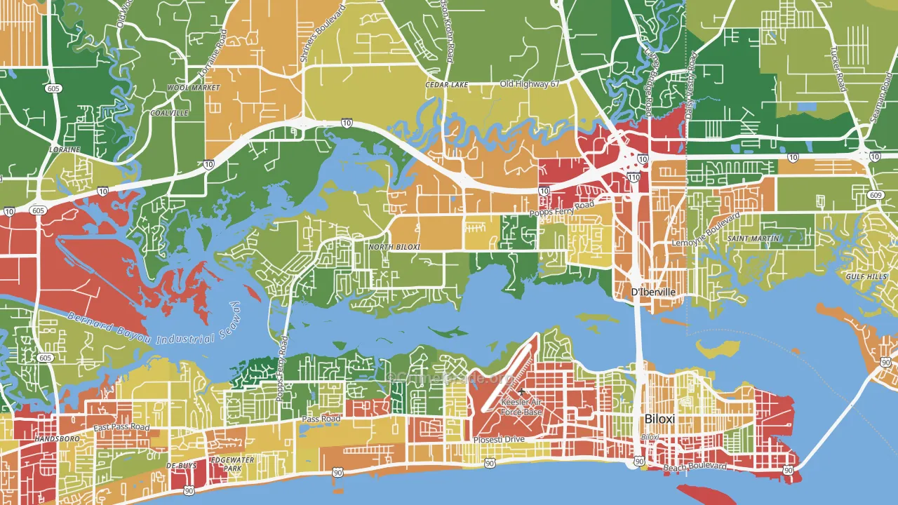 Biloxi, MS Map of Theft Rates