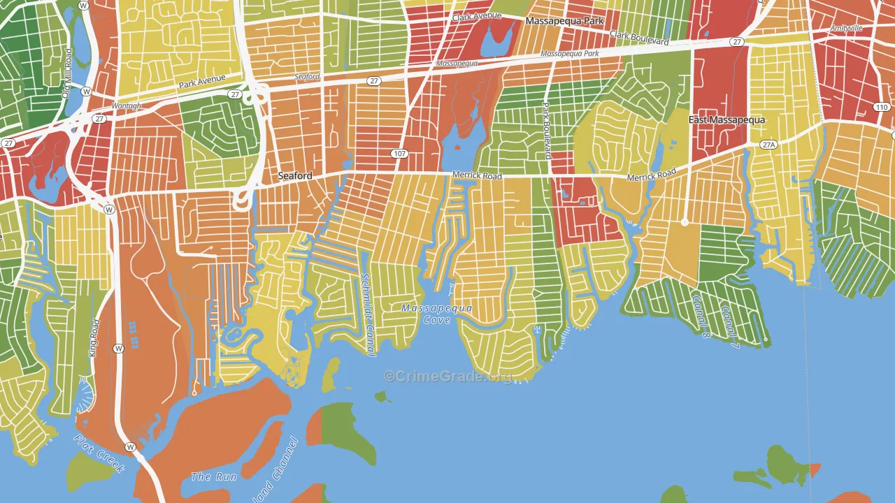 Biltmore Shores, Massapequa, NY Map of Theft Rates