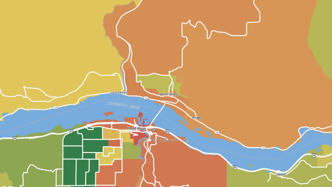 Bingen, WA Map of Theft Rates