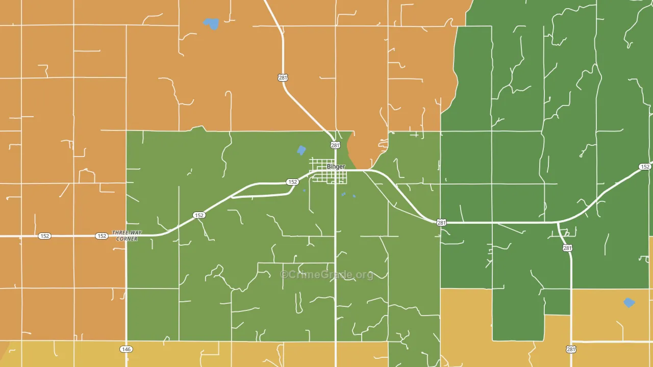 Binger, OK Map of Theft Rates