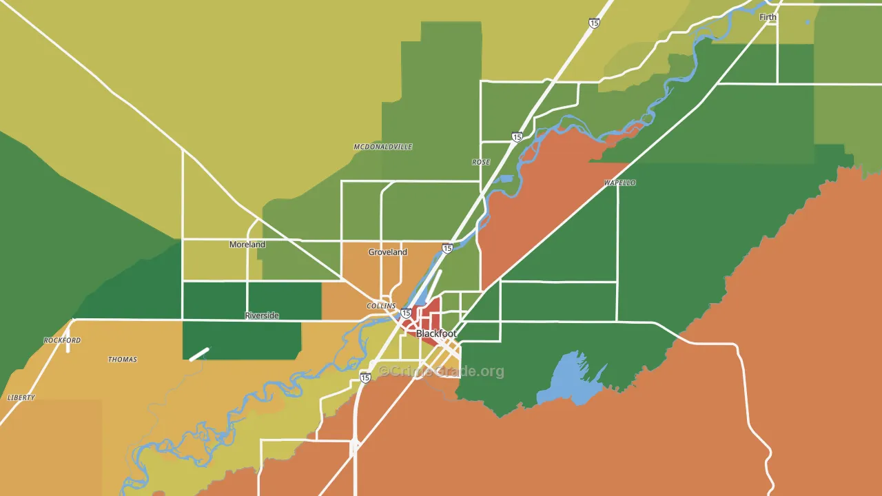 Bingham County, ID Map of Theft Rates