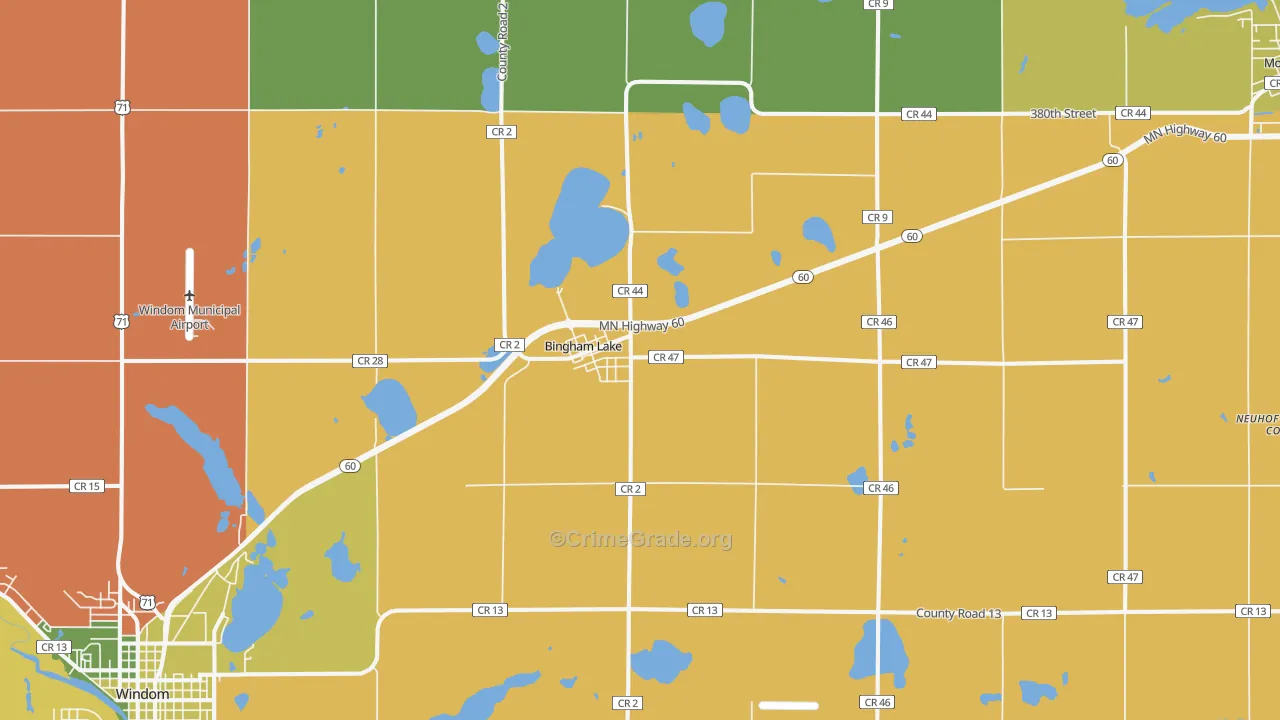 Bingham Lake, MN Map of Theft Rates